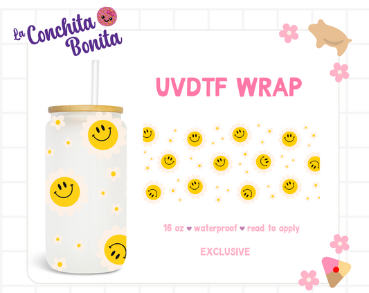 UVDTF Smiley White Flowers Wrap