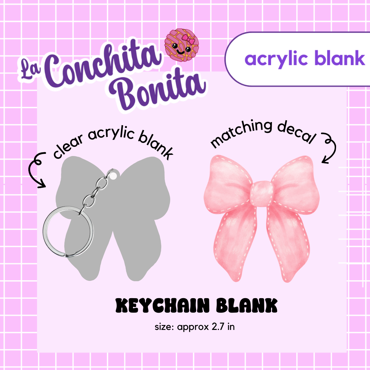 Acrylic Blank - Big Pink Bow Keychain