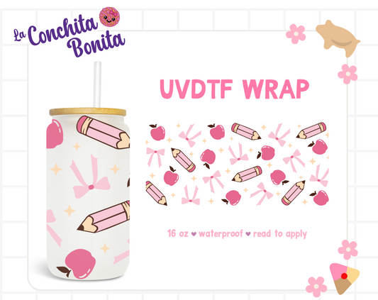 UVDTF Pink Teacher Pencil and Bows