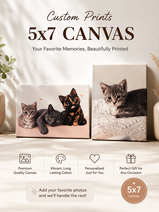 Custom 5x7 Photo Canvas Print | Personalized Pet Portrait, Family Photo, Couple Gift, Memorial Keepsake, UV Printed Canvas