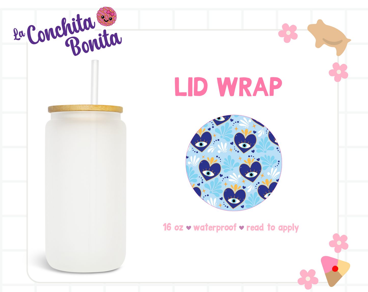 Exclusive Blue Evil Eye Hearts Lid Wrap