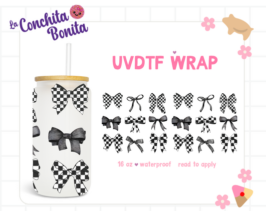 UVDTF Black and White Checker Bows
