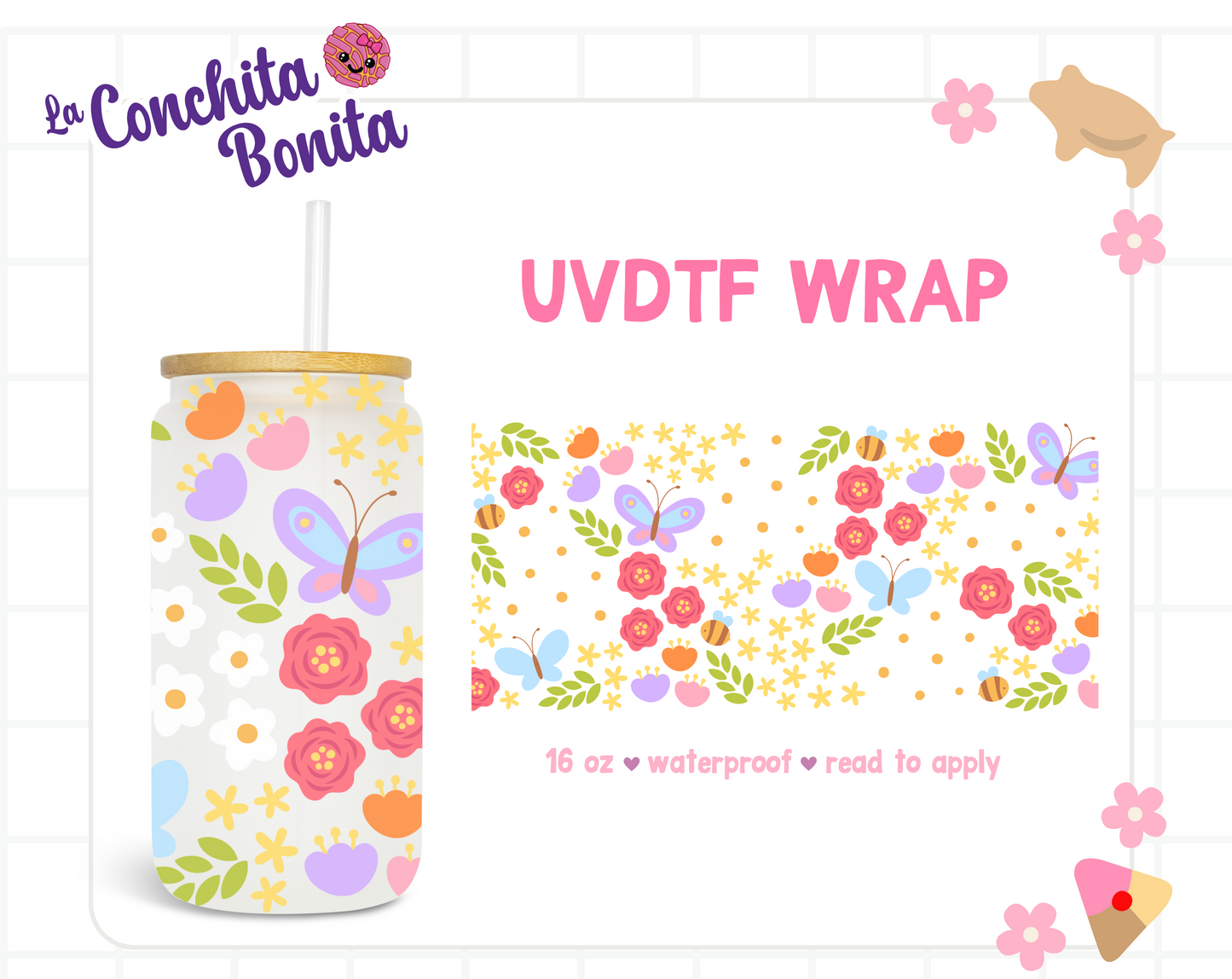 UVDTF  Colorful Flower Butterflies Wrap