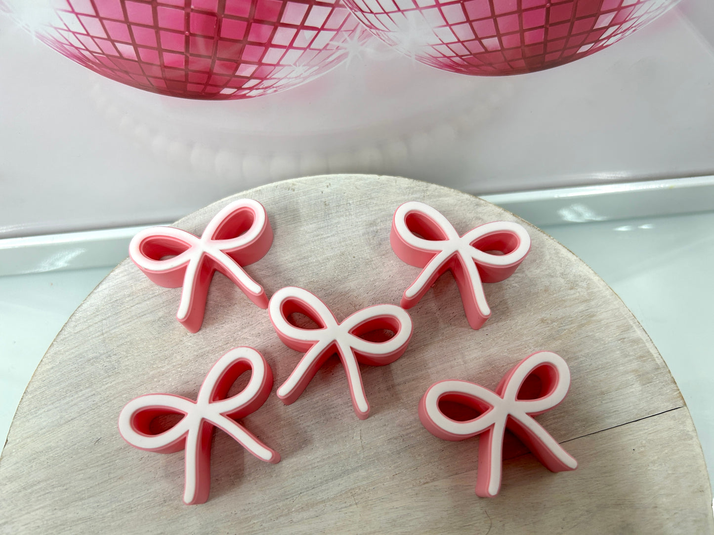 5 Pack Pink Bow Straw Topper