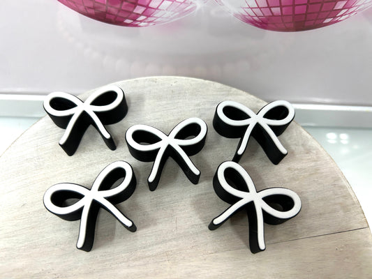5 Pack Black Bow Straw Topper