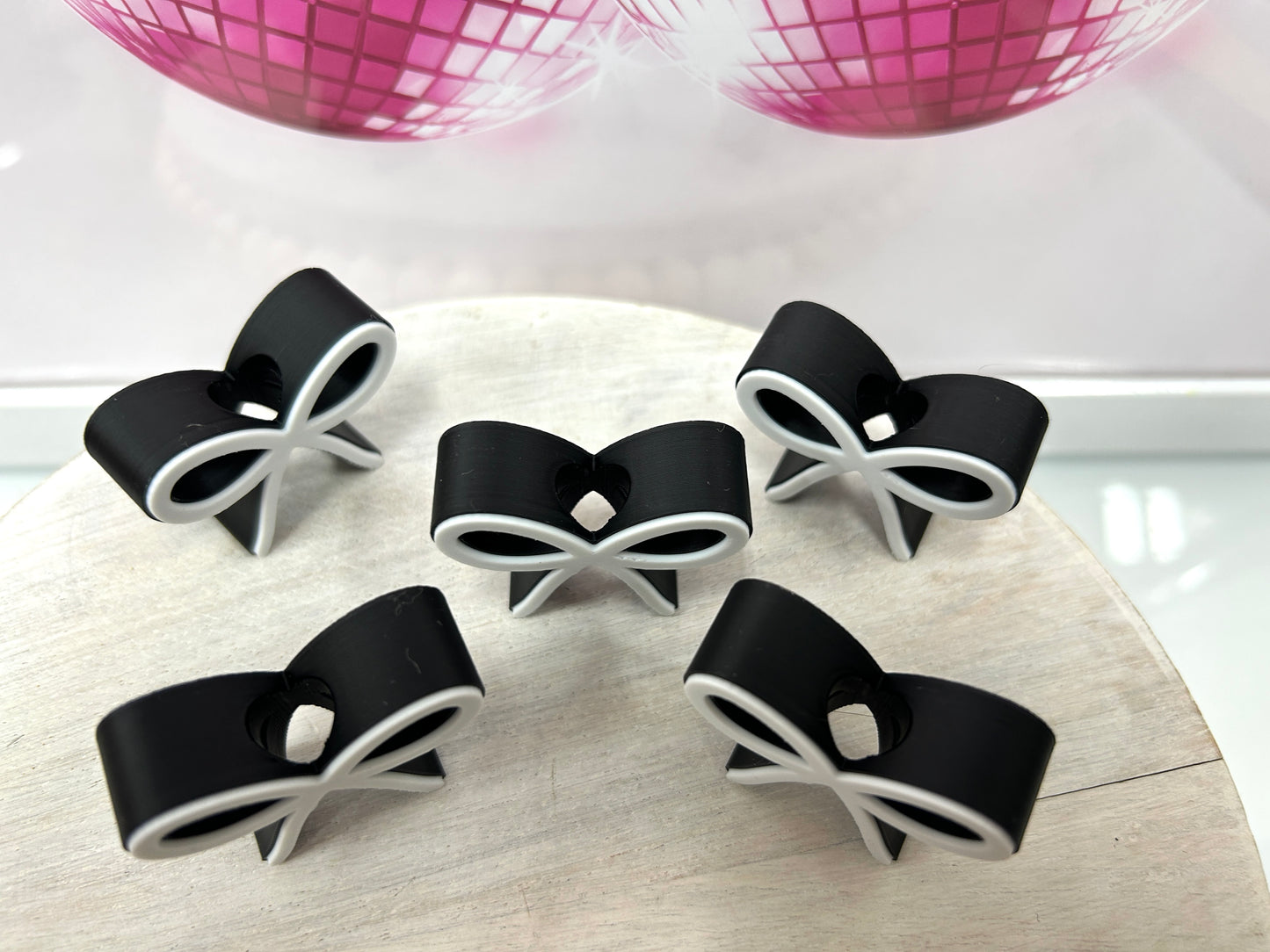 5 Pack Black Bow Straw Topper