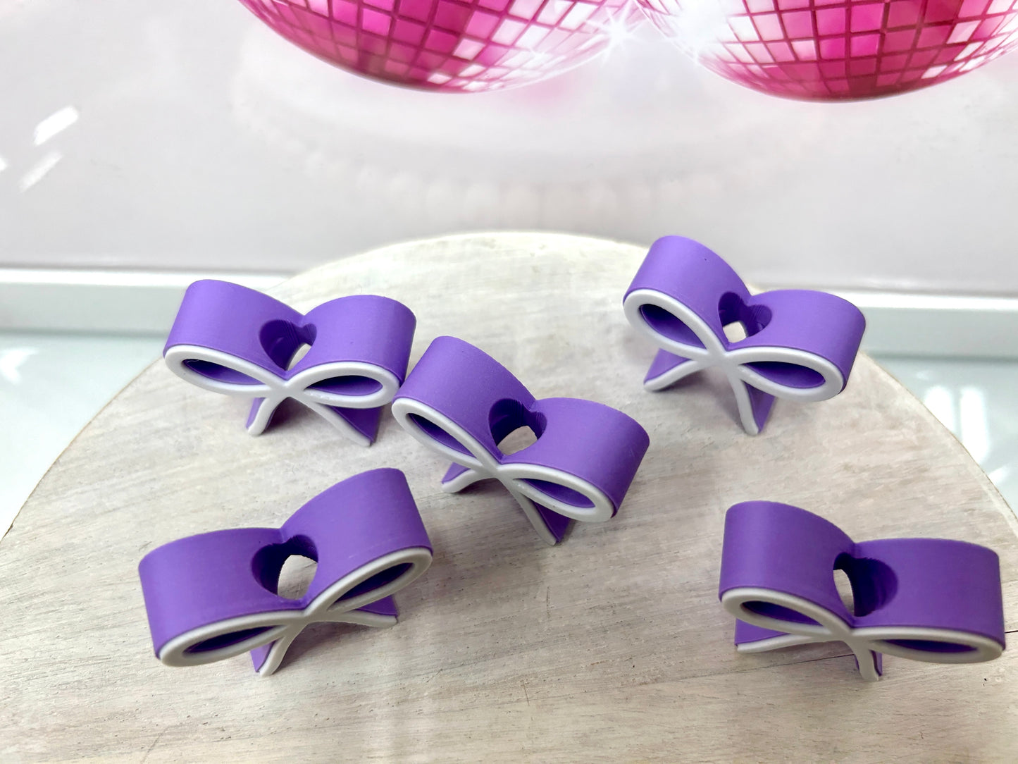 5 Pack Purple Bow Straw Topper