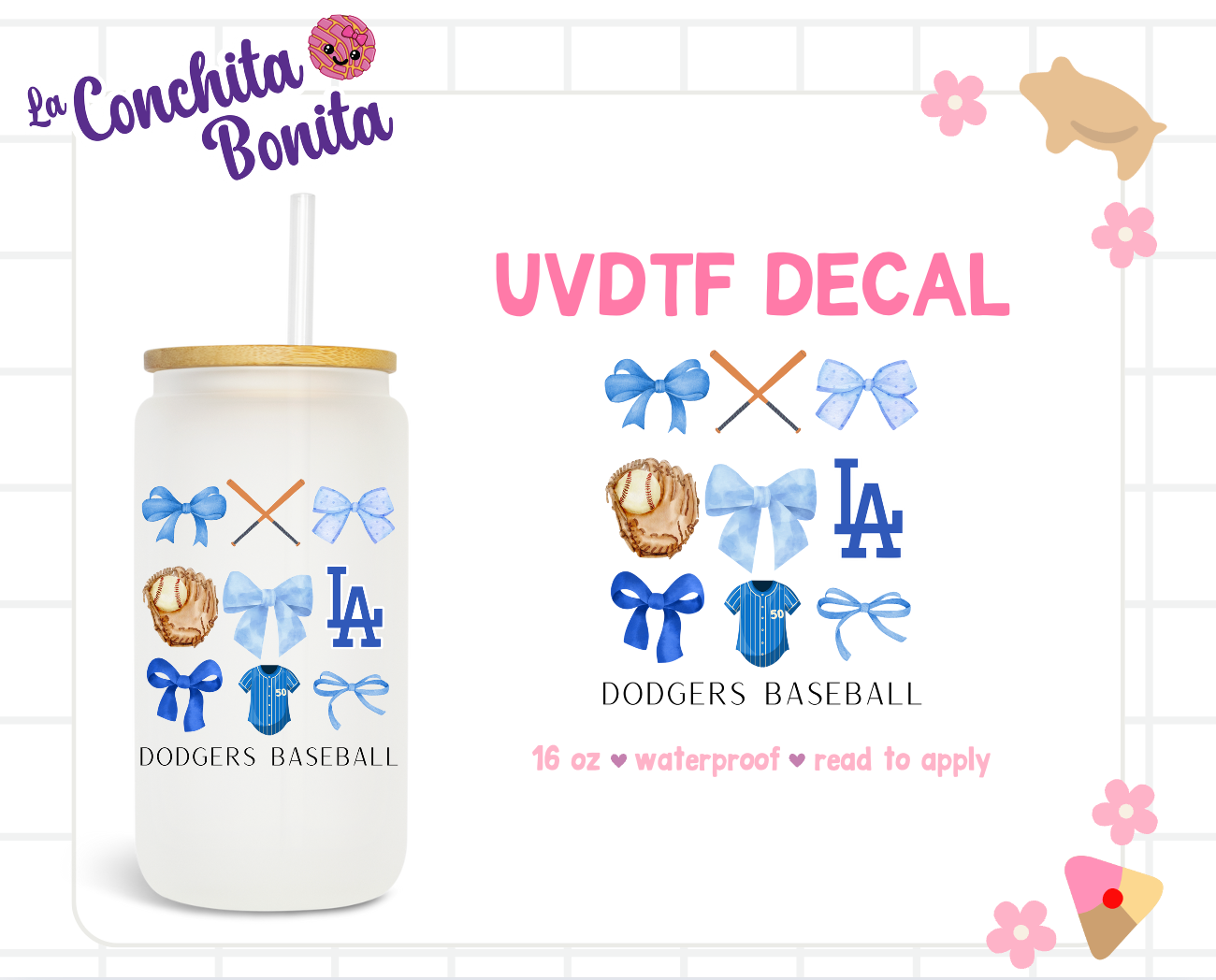 UVDTF Decal Light Blue Dodger Bows