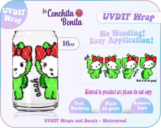 UVDTF Green Kitty Grinch Posing Wrap